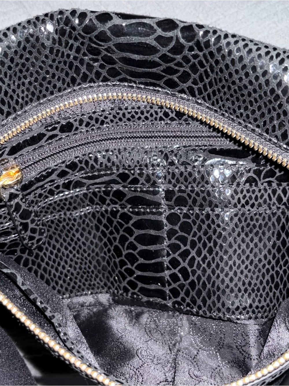 Michael Kors Black Patent Snake-Embossed Shoulder Bag with Gold Hardware - Picture 5 of 9